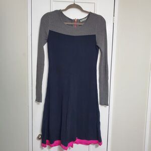 Eliza J Sweater Dress Gray & Navy Blue Long Sleeve Knee Length Size S. SKU#A-132